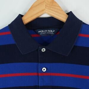 Polo Golf Ralph Lauren Mens L Blue Red Striped Polo Shirt Pima Cotton